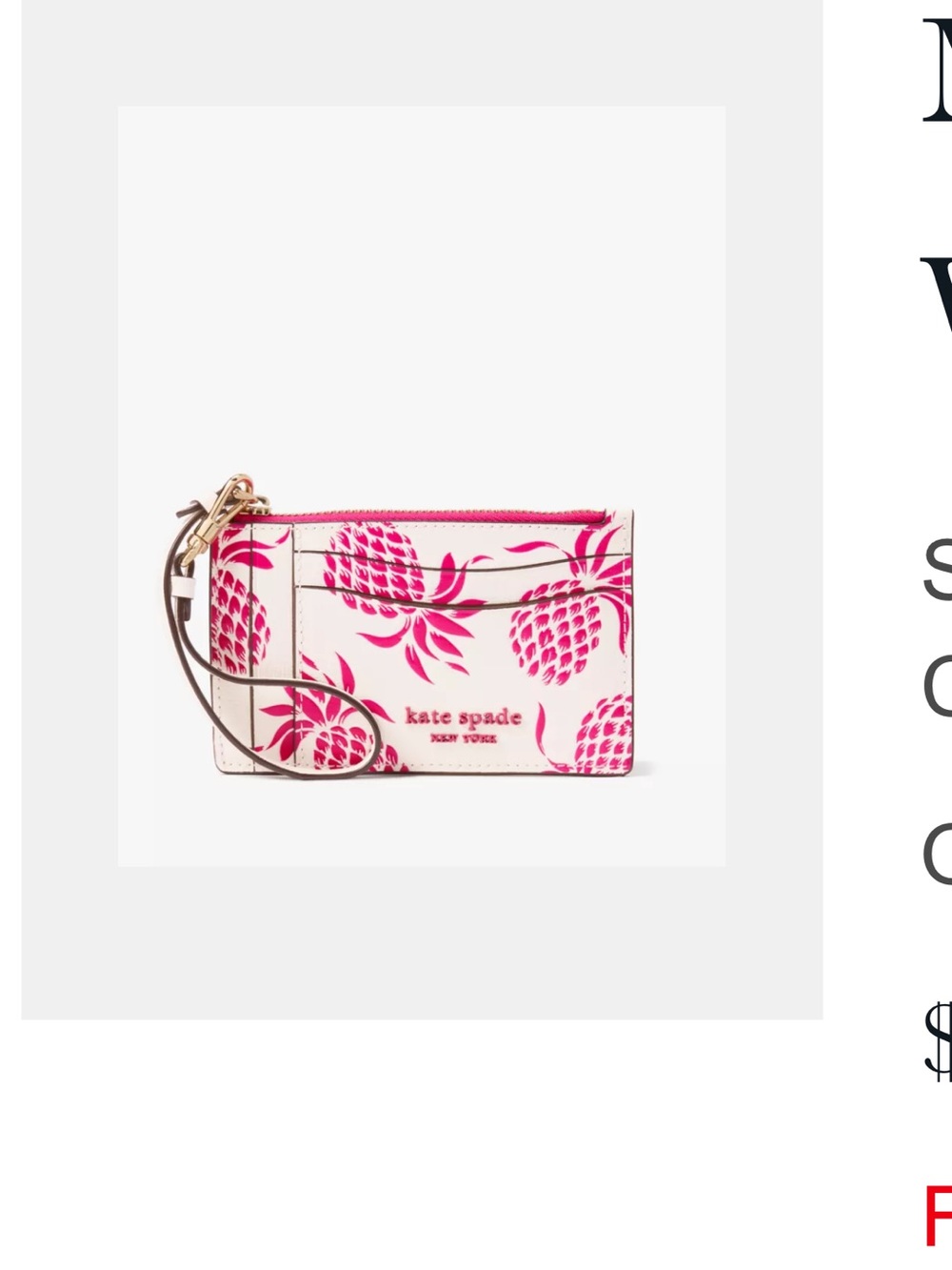 Kate spade Morgan Pineapple Embossed coin card case Wristlet